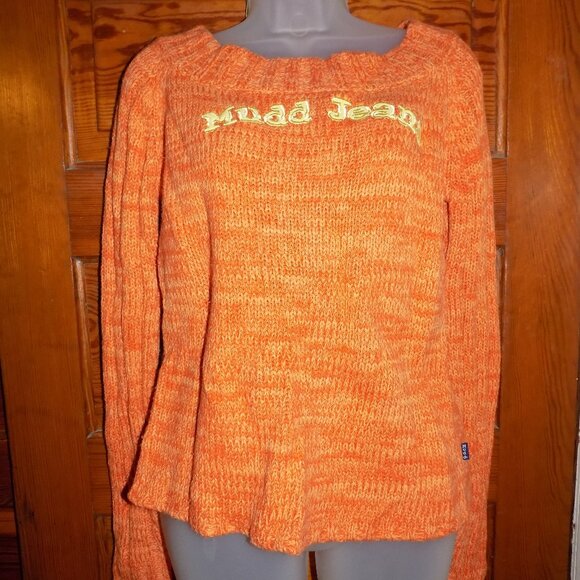 Vintage 1990s Y2K Mudd Jeans Slouchy Logo Sweater - Orange - Picture 2 of 11